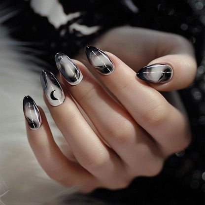 Künstliche Nägel Schwarz Ombre Mandelpresse Goth Design 24 Stück