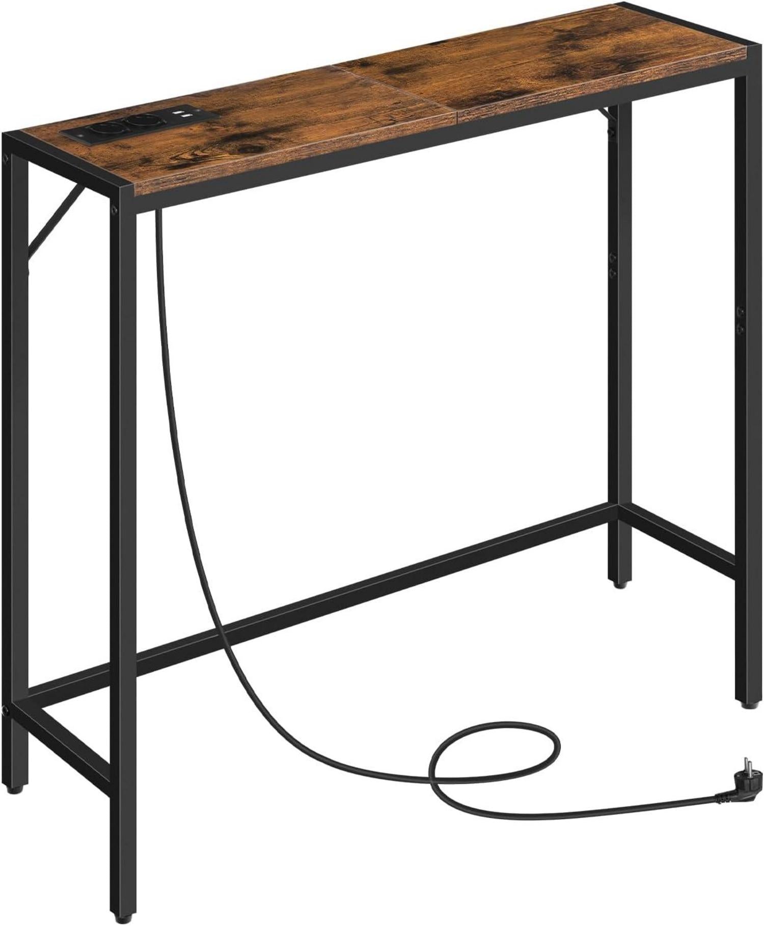 Konsolentisch mit Ladestation und USB-Anschlüssen - Braun/Schwarz 76,2