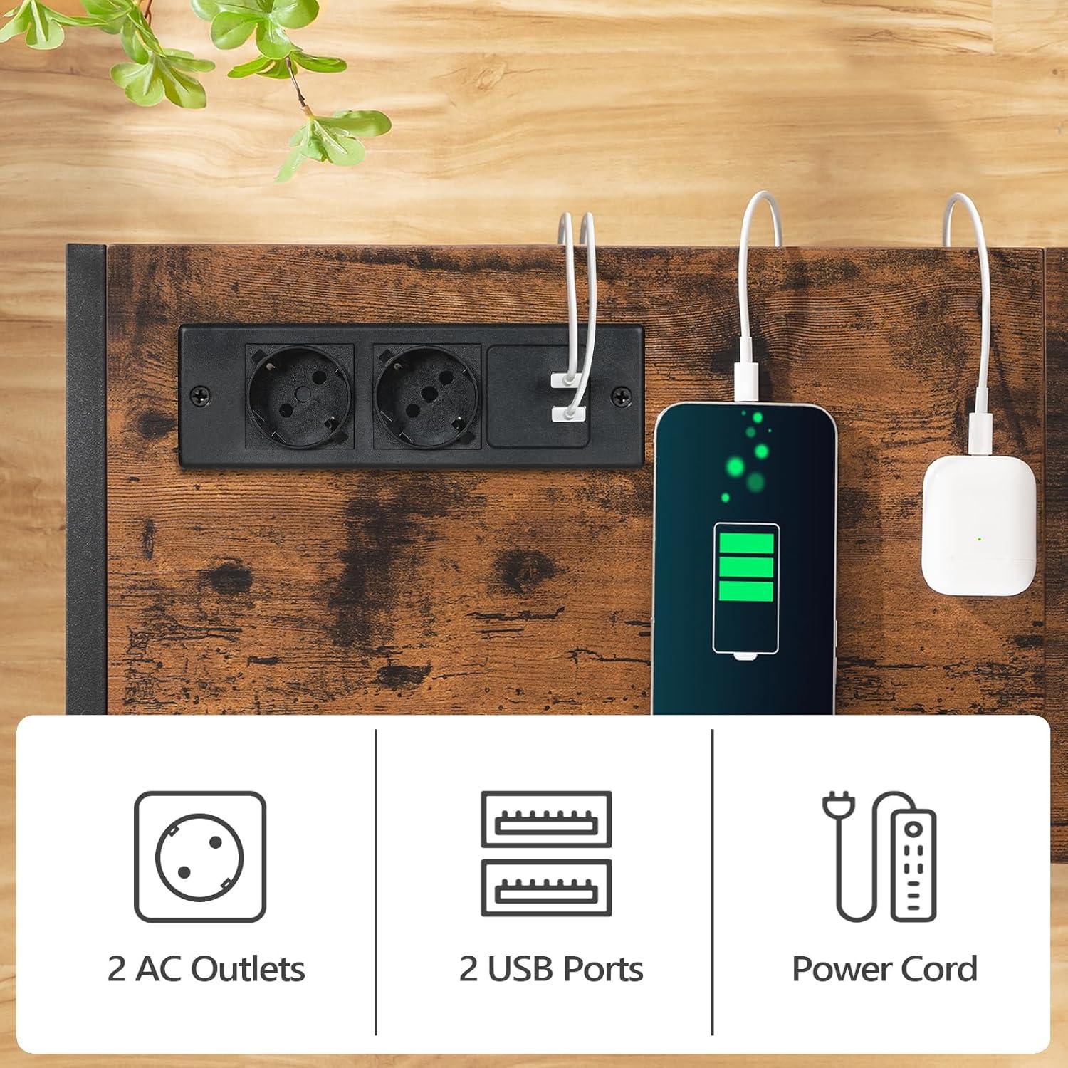Konsolentisch mit Ladestation und USB-Anschlüssen, Braun/Schwarz 76,2 x 24 x 73,8 cm