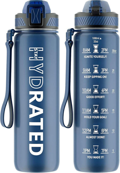 Sport Trinkflasche 1L BPA-frei mit Strohhalm und Zeitmarkierung