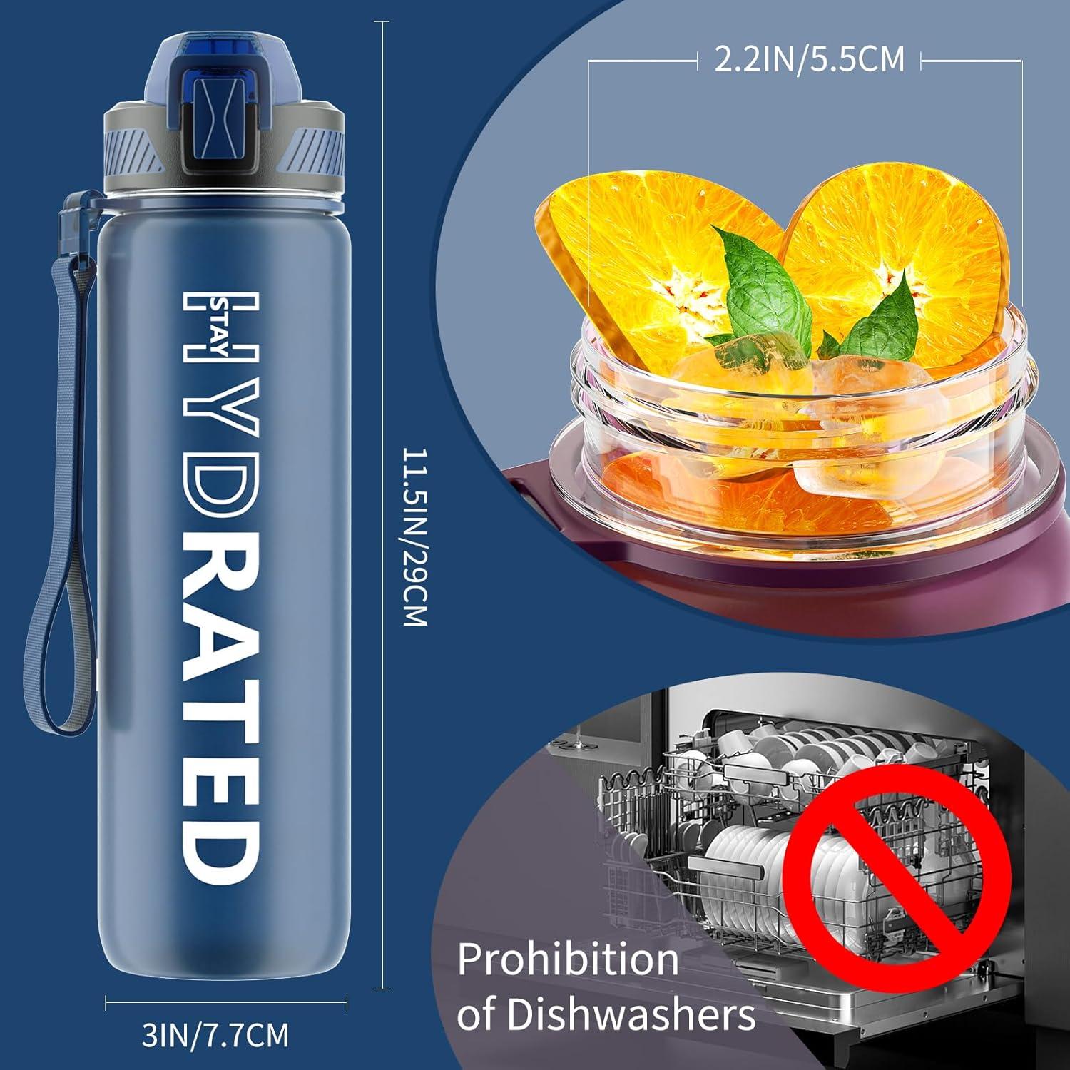 Trinkflasche 1L BPA-frei Auslaufsicher mit Zeitmarkierung Blau