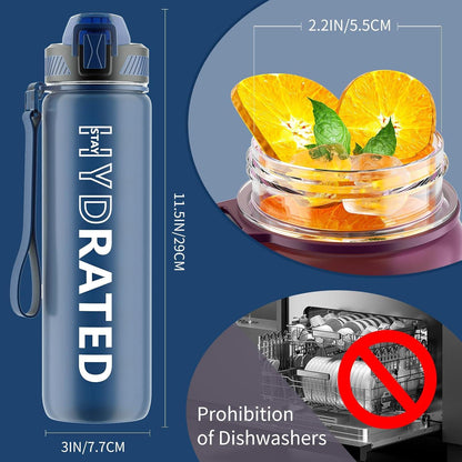 Trinkflasche 1L BPA-frei Auslaufsicher mit Zeitmarkierung Blau