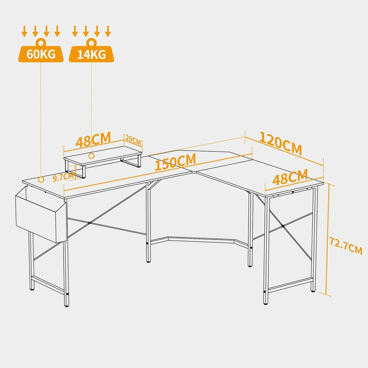 Gaming Tisch Eckschreibtisch mit Monitorständer