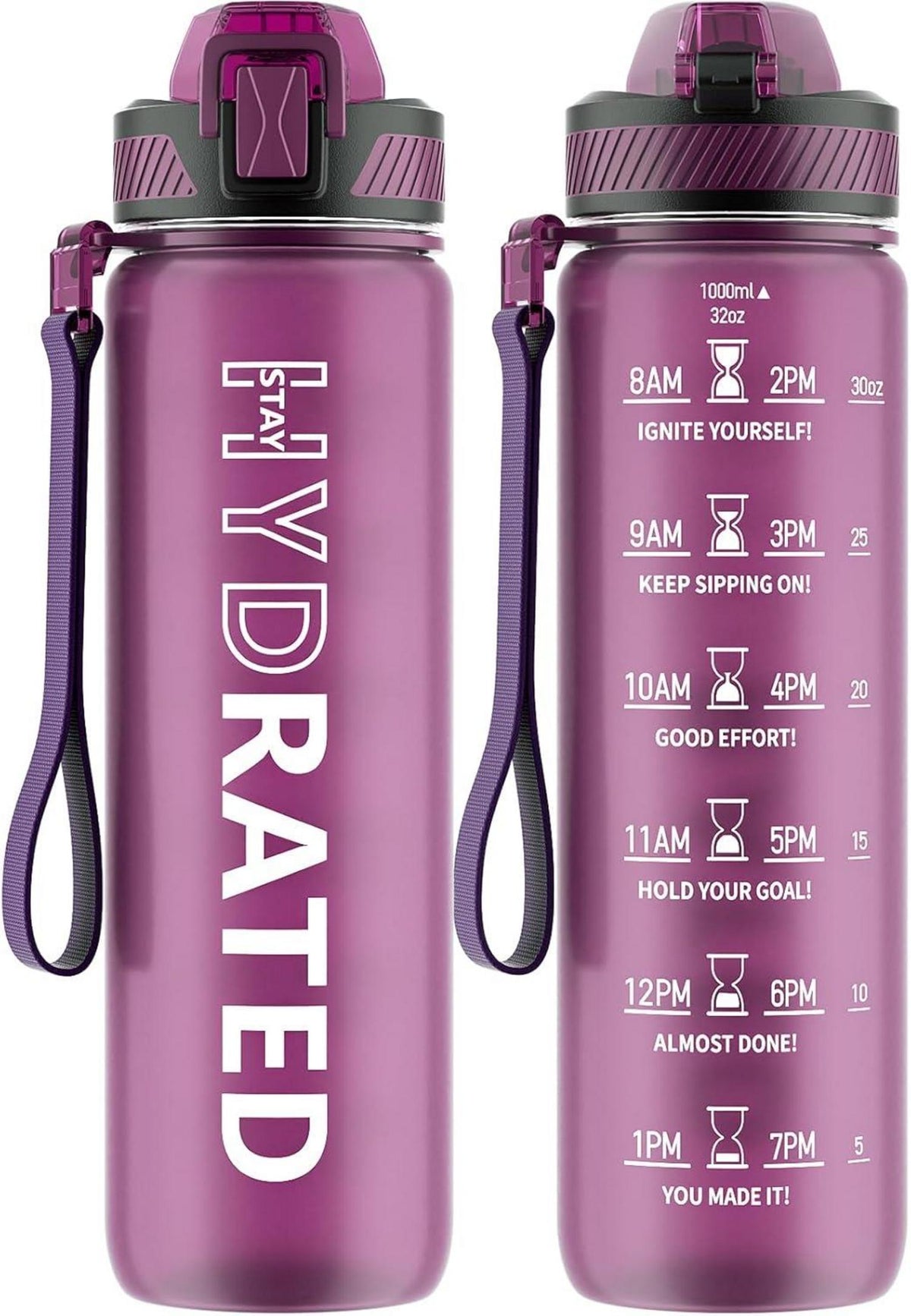 Trinkflasche 1L BPA-frei mit Strohhalm und Zeitmarkierung