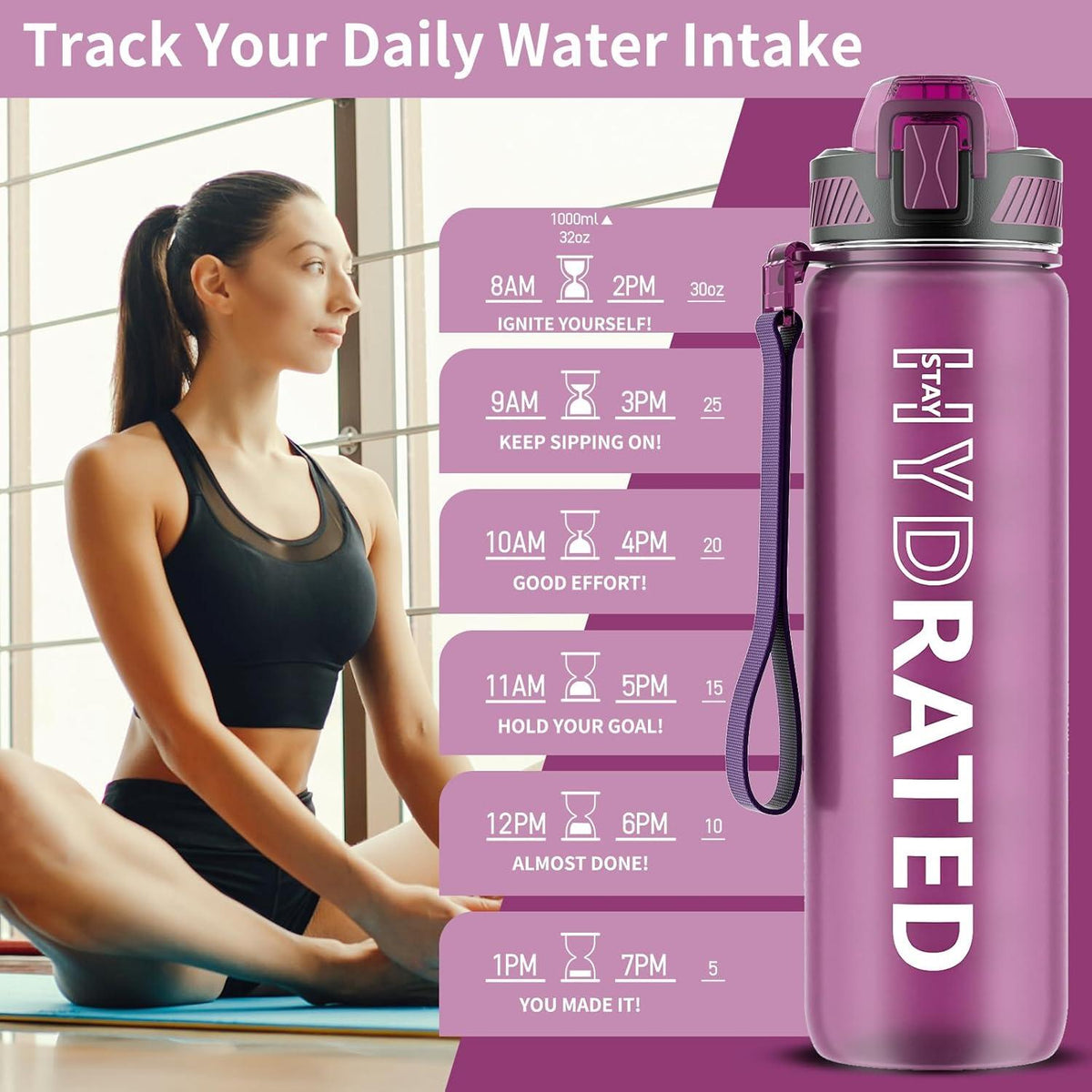 QLUR Trinkflasche 1L mit Strohhalm BPA-frei