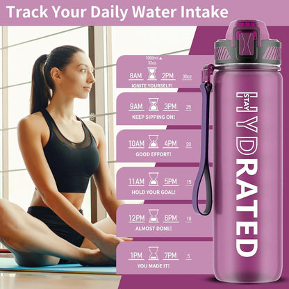 QLUR Trinkflasche 1L mit Strohhalm BPA-frei