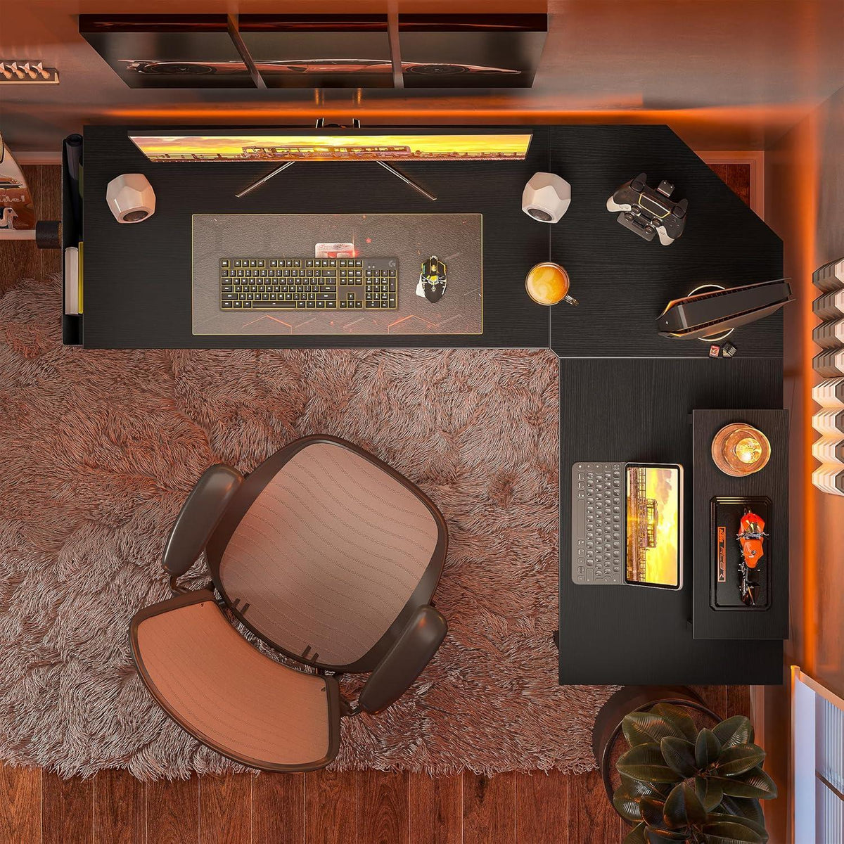 Schreibtisch Gaming Tisch mit Monitorständer L-Form 150x120cm Schwarz
