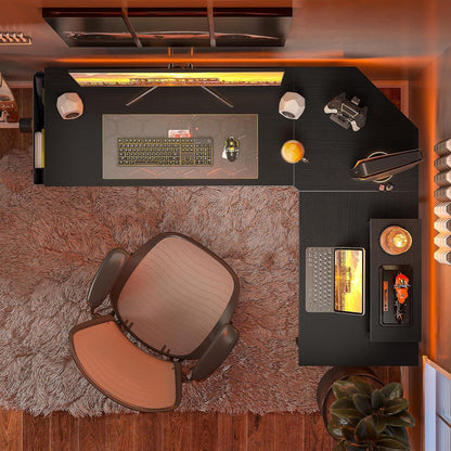 Schreibtisch Gaming Tisch mit Monitorständer L-Form 150x120cm Schwarz