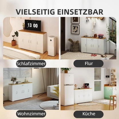 Kommode 110cm Eiche & Weiß mit Schubladen & Türen