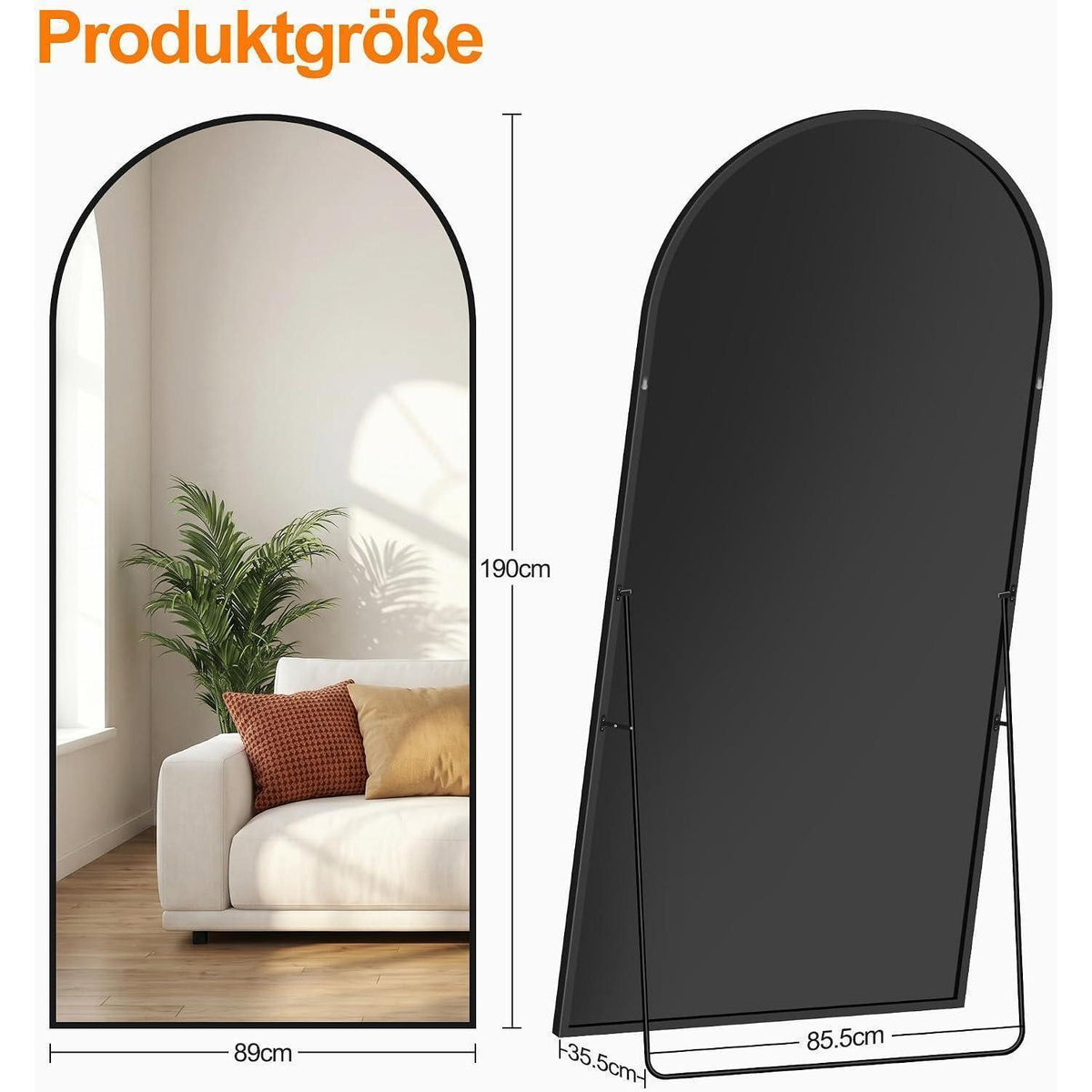 Ganzkörperspiegel 190x89cm – Standspiegel & Wandspiegel Schwarz