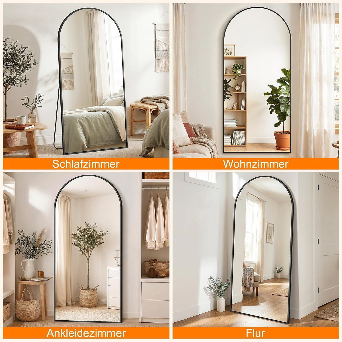 Ganzkörperspiegel 190x89cm – Standspiegel & Wandspiegel Schwarz