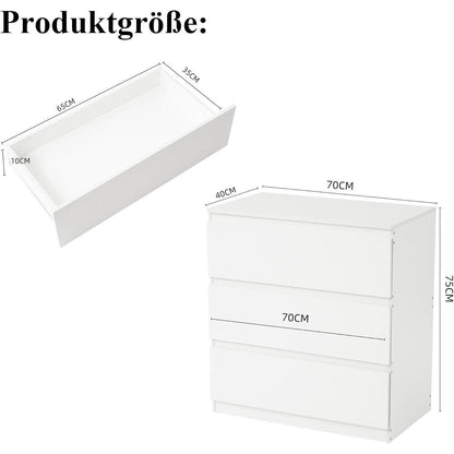 Weißer Kommodenschrank 70cm mit 3 Schubladen
