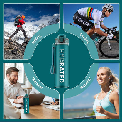 Trinkflasche 1L BPA-frei mit Strohhalm und Zeitmarkierung