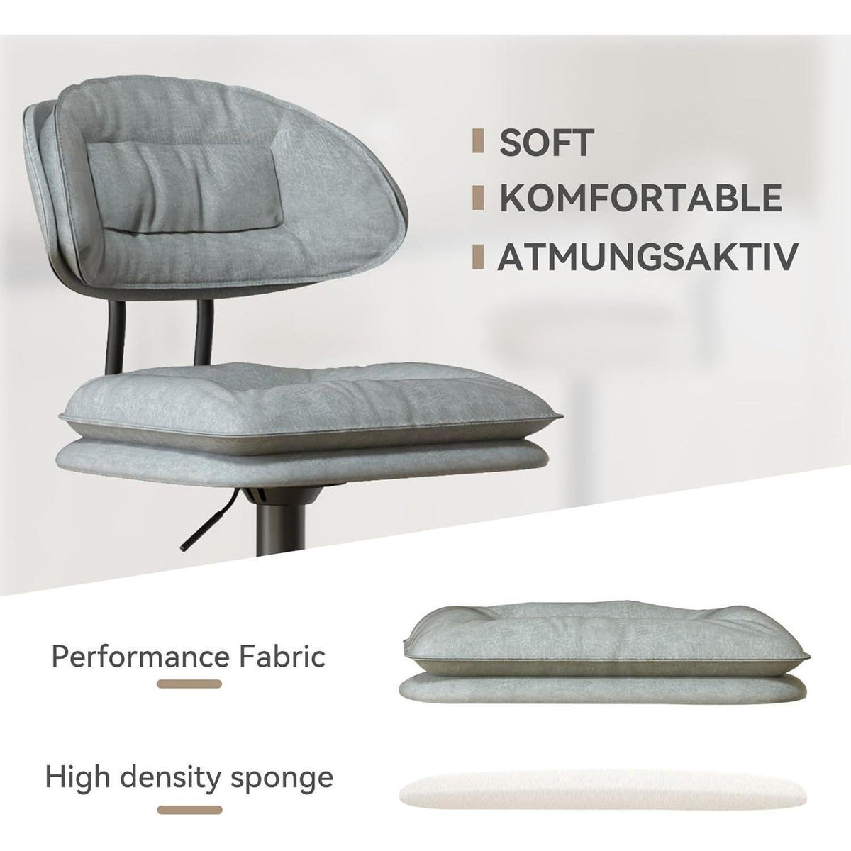 Barhocker Set 4er – Gepolstert & Verstellbar – Hellgrau