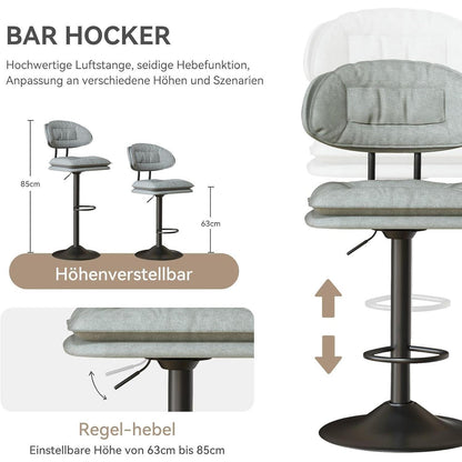 Barhocker Set 4er – Gepolstert & Verstellbar – Hellgrau