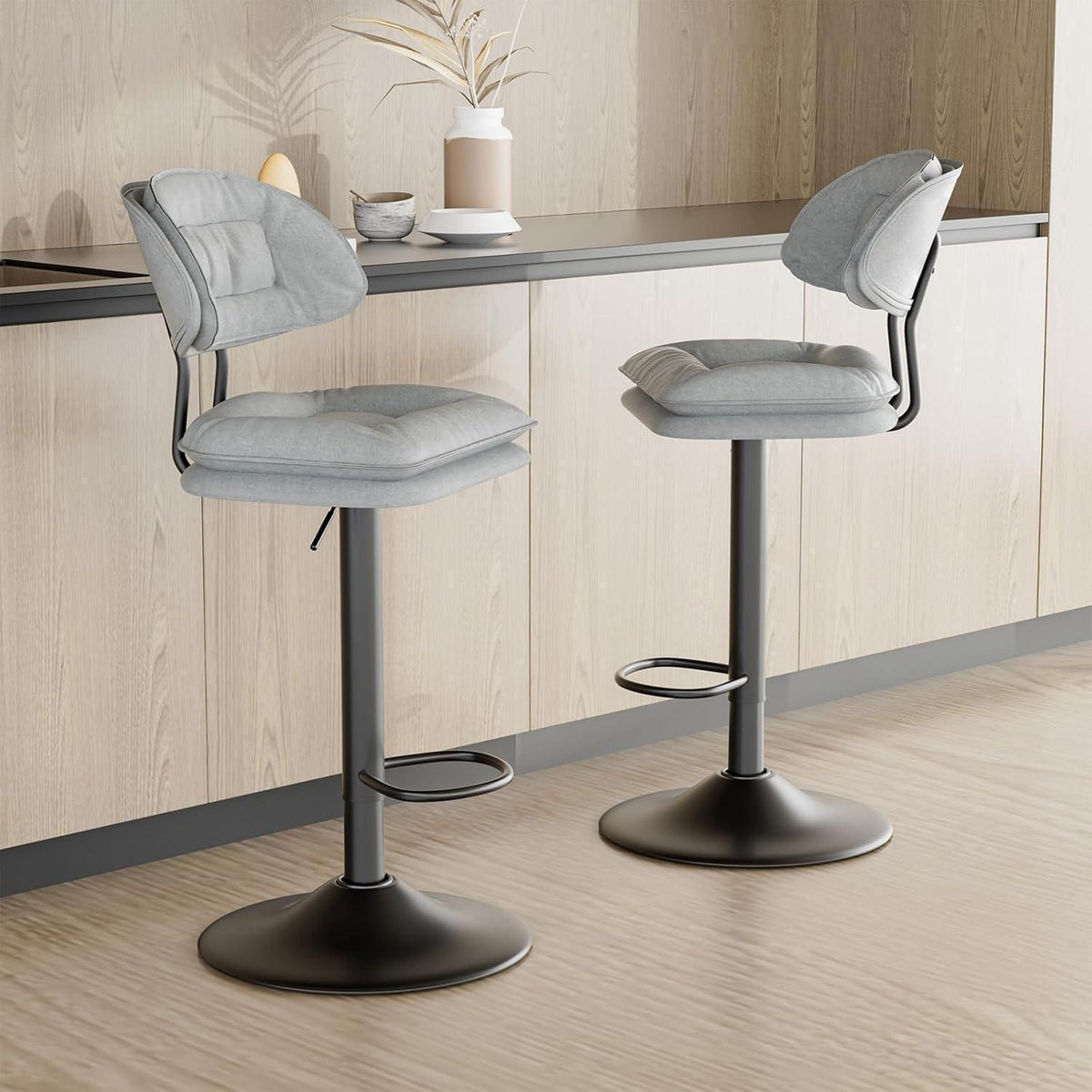 Barhocker Set 4er – Gepolstert & Verstellbar – Hellgrau