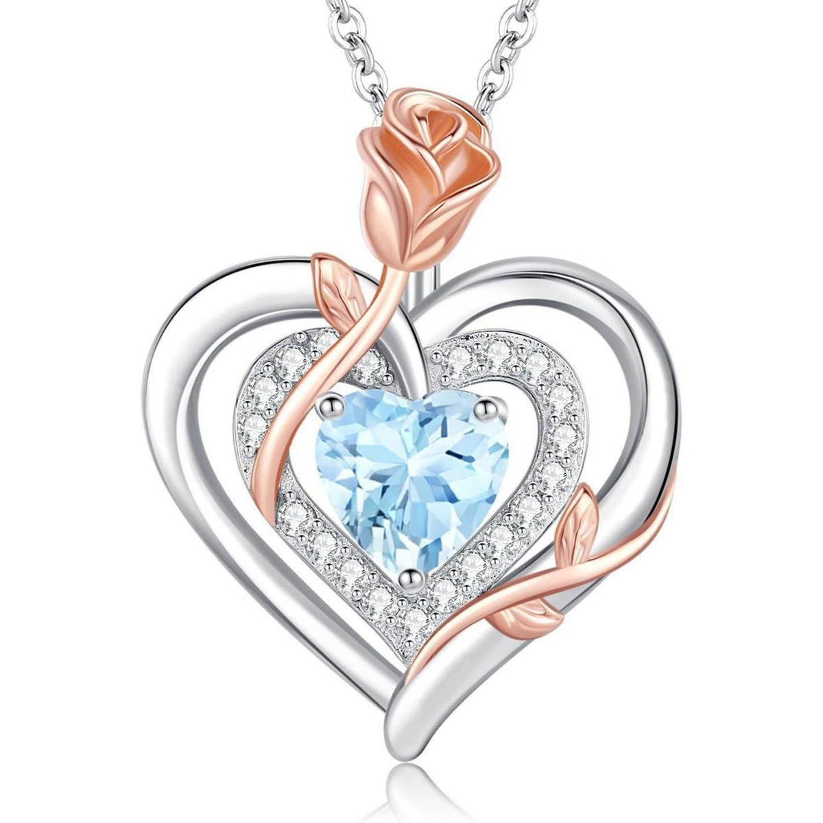 Silber Halskette Damen Herz Rose Geburtsstein Kette 925 Sterling Silber