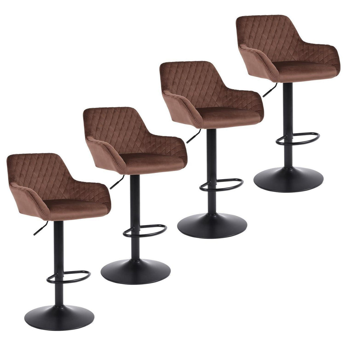 Barhocker Set 4er – Höhenverstellbar, Samt, Braun