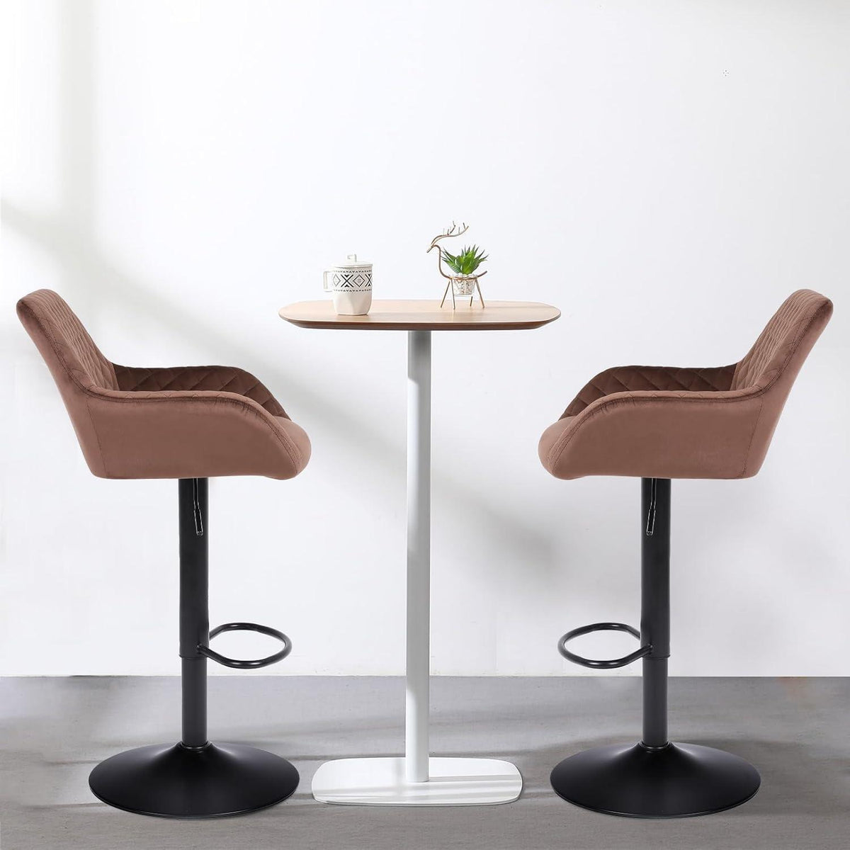 Barhocker Set 4er – Höhenverstellbar, Samt, Braun