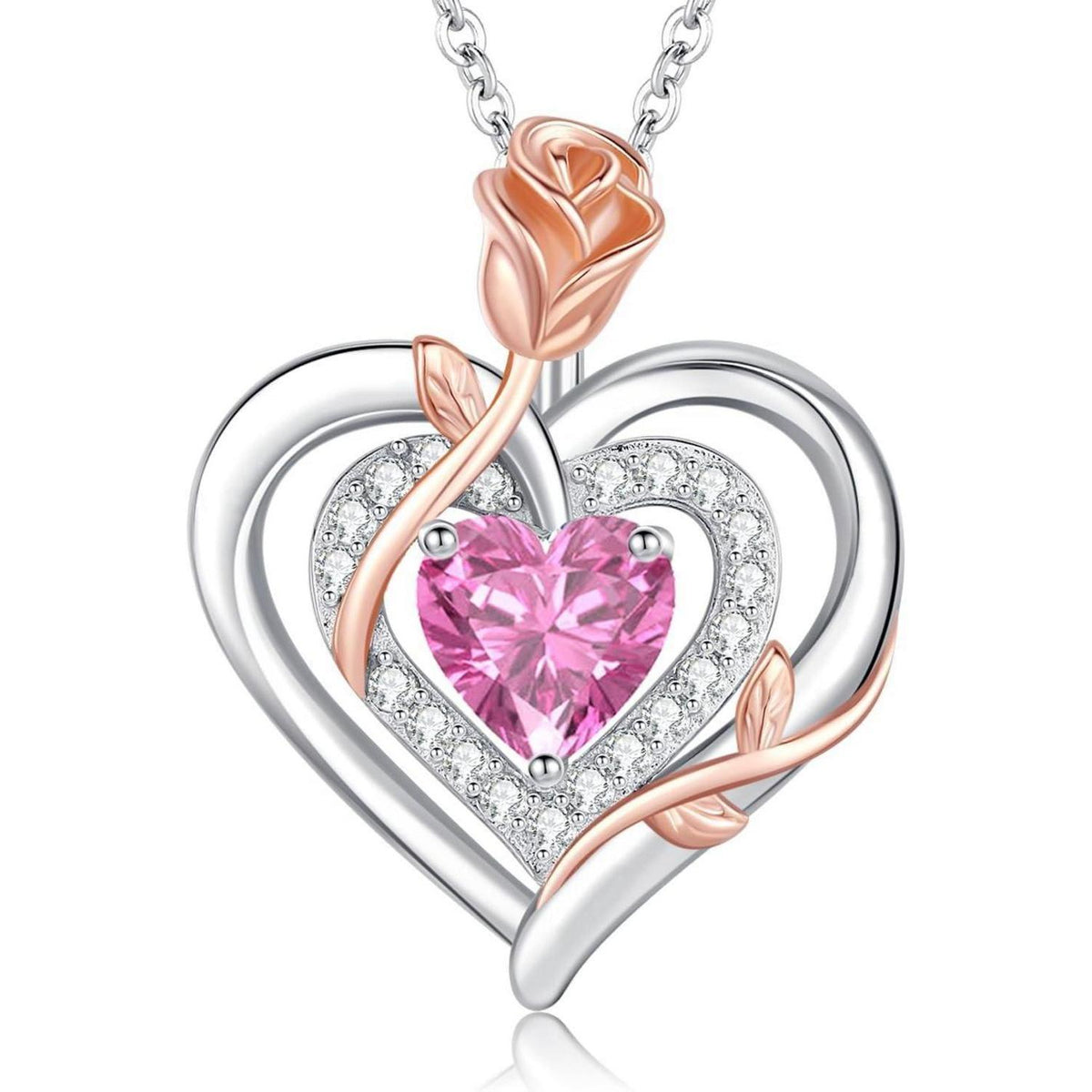 Silber Halskette Damen Herz Rose Geburtsstein Kette 925 Sterling Silber