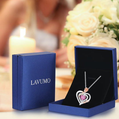 Silber Halskette Damen Herz Rose Geburtsstein Kette 925 Sterling Silber