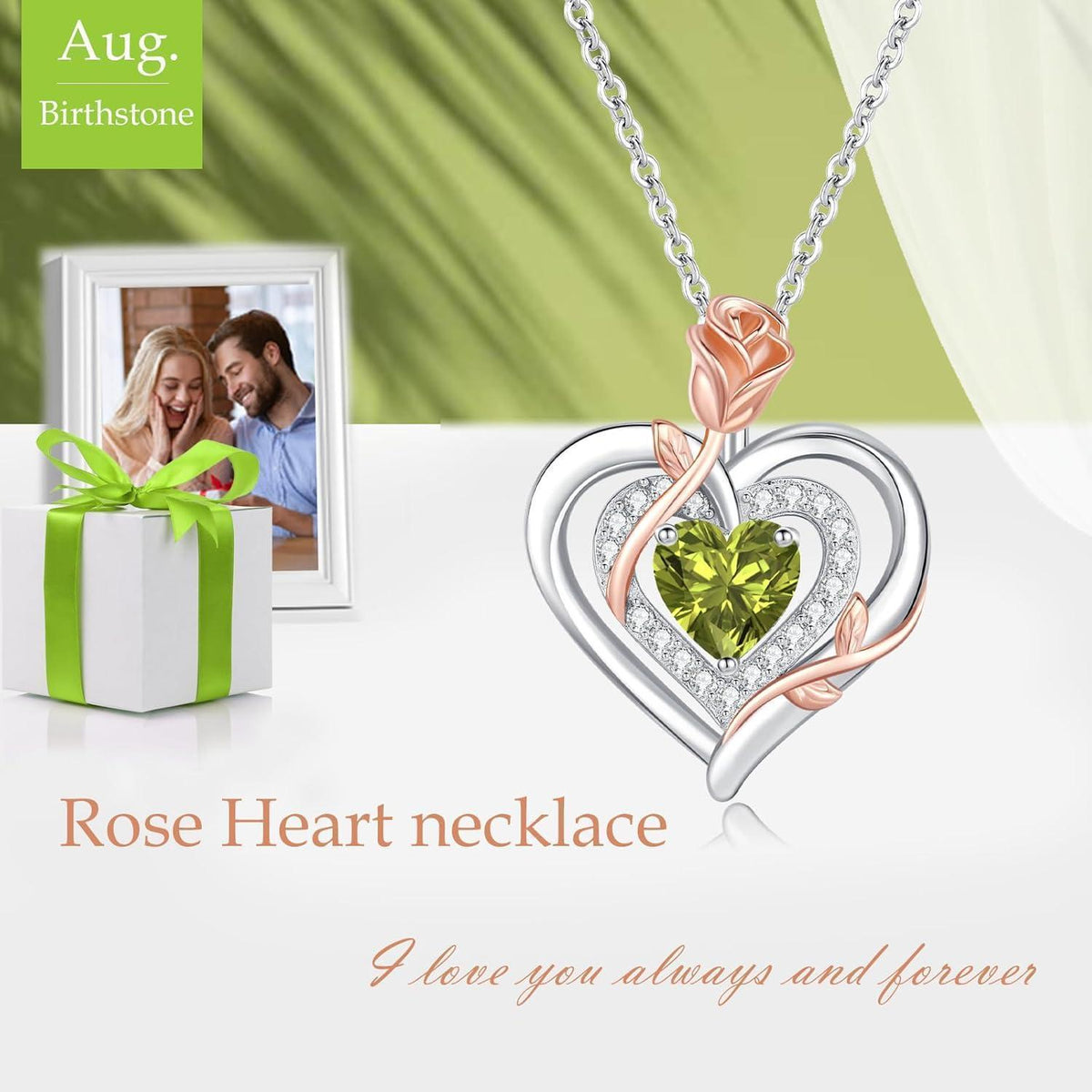 Silber Halskette Damen Herz Rose Geburtsstein Kette 925 Sterling Silber