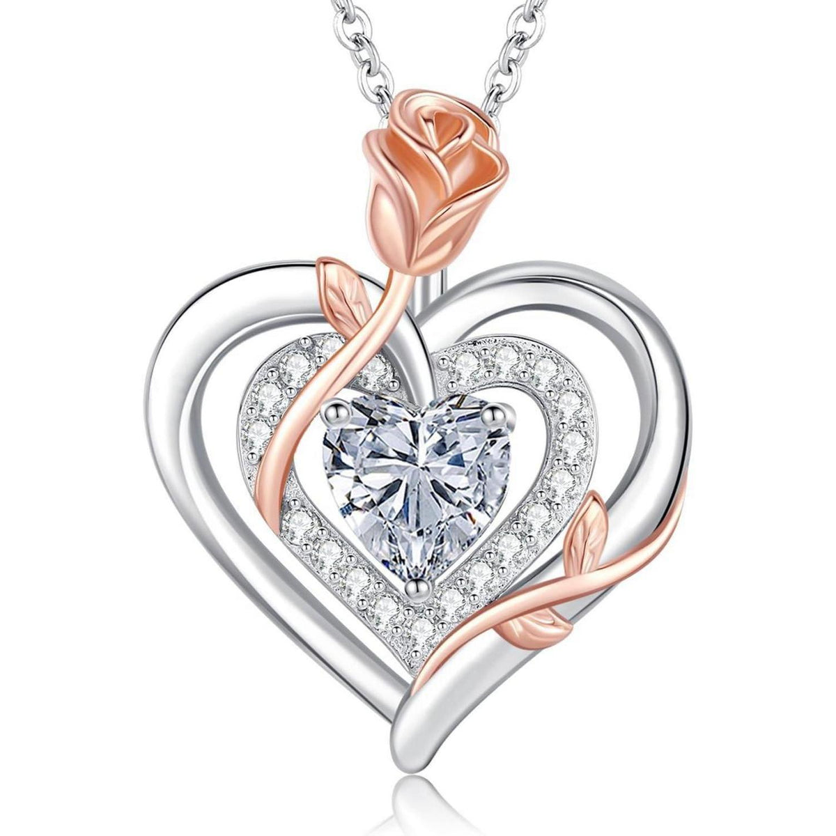 Silber Halskette Damen Herz Rose Geburtsstein Kette 925 Sterling Silber