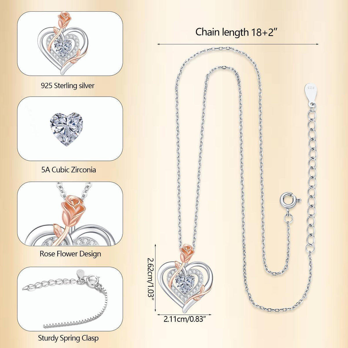 Silber Halskette Damen Herz Rose Geburtsstein Kette 925 Sterling Silber
