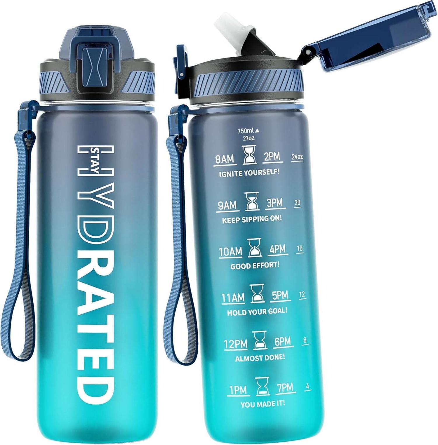 Trinkflasche 750ML BPA-frei Tritan mit Strohhalm und Zeitmarkierung