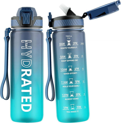 Trinkflasche 750ML BPA-frei Tritan mit Strohhalm und Zeitmarkierung