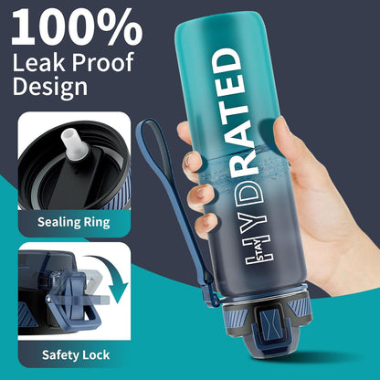 QLUR Trinkflasche 750ML BPA-Frei Tritan mit Strohhalm, Zeitmarkierung, Bürste