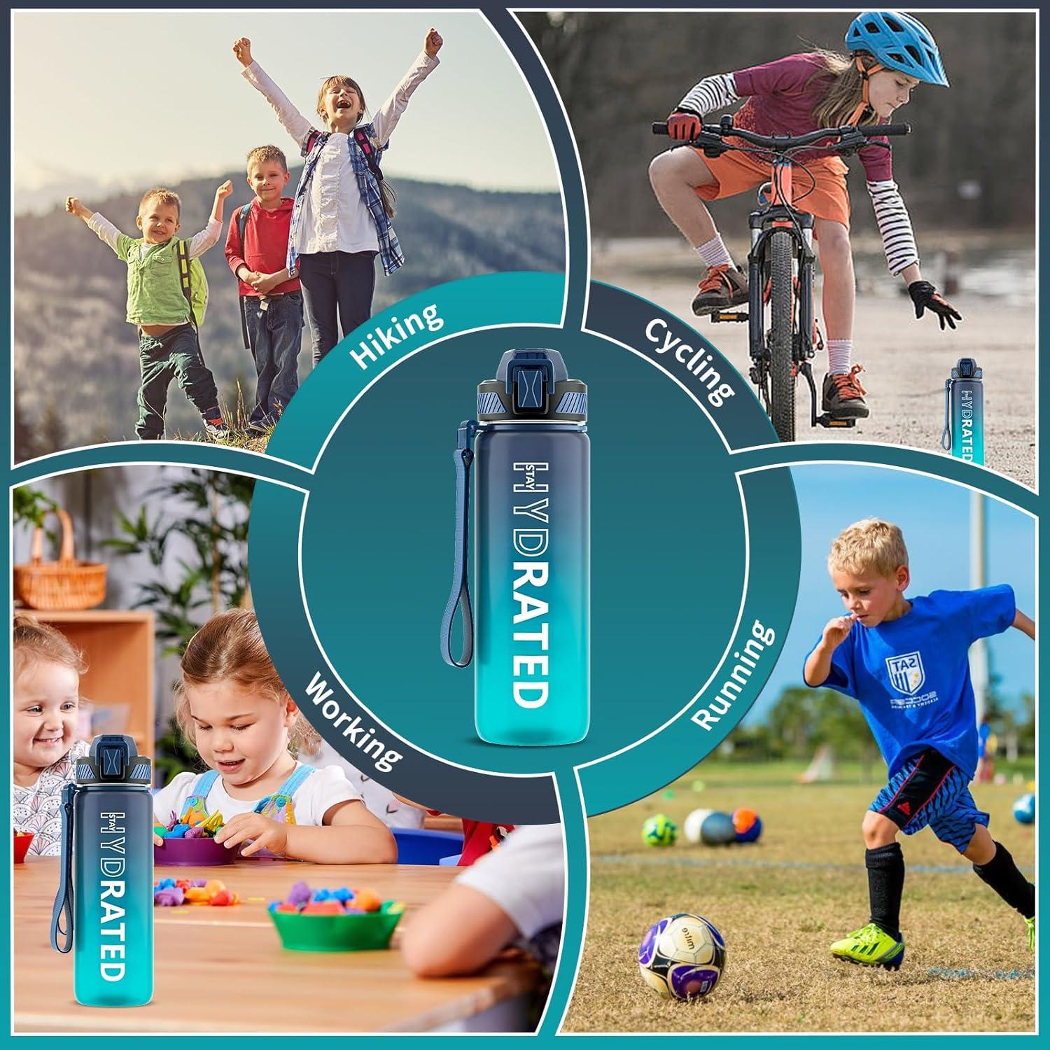 Trinkflasche 750ML BPA-Frei Tritan Strohhalm Zeitmarkierung Sport Dunkelblau