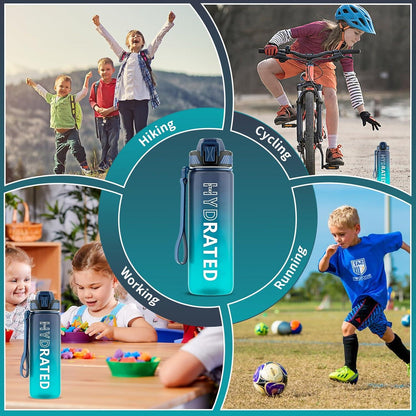 Trinkflasche 750ML BPA-Frei Tritan Strohhalm Zeitmarkierung Sport Dunkelblau