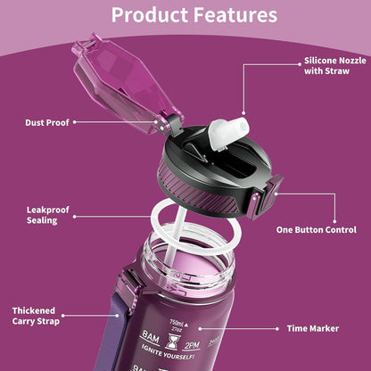 Trinkflasche 750ML mit Strohhalm und