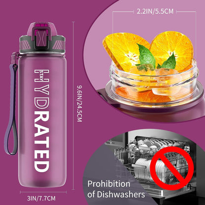 Trinkflasche 750ML BPA-frei Tritan mit Strohhalm Zeitmarkierung