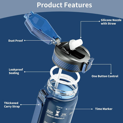 Trinkflasche 750ML BPA-frei Wasserflasche Strohhalm
