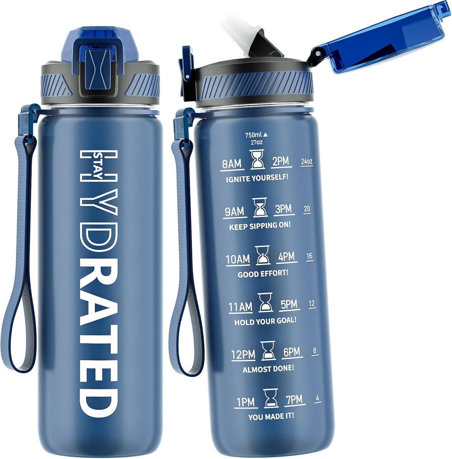 Trinkflasche 750ML BPA-frei Tritan mit Strohhalm & Zeitmarkierung