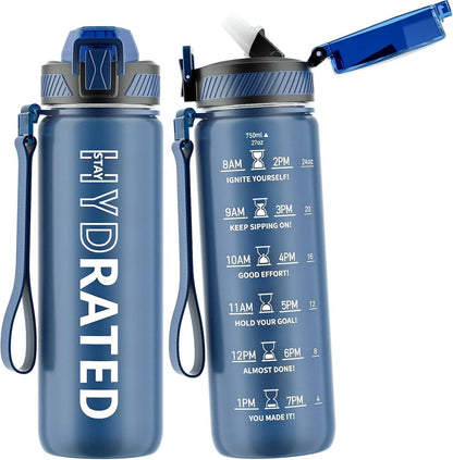 Trinkflasche 750ML BPA-frei Tritan mit Strohhalm & Zeitmarkierung
