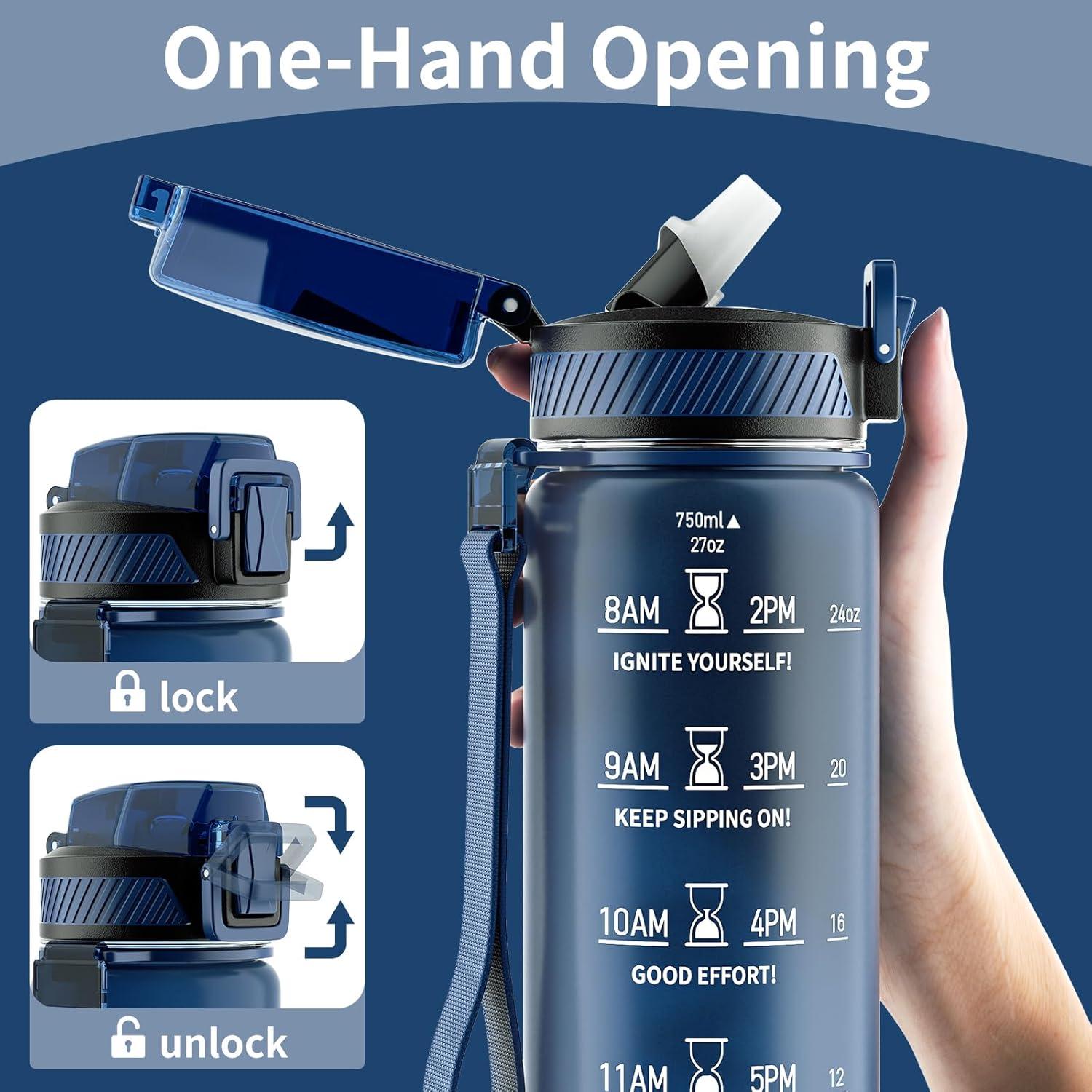 Trinkflasche 750ML BPA-frei Tritan mit Strohhalm & Zeitmarkierung