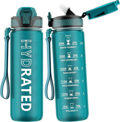 Trinkflasche 750ML BPA-frei Tritan Strohhalm Zeitmarkierung