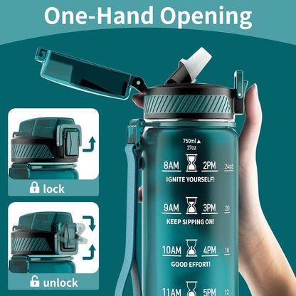 Trinkflasche 750ML BPA-frei Tritan Strohhalm Zeitmarkierung