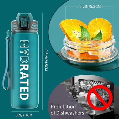 QLUR Trinkflasche 750ML BPA-frei Tritan Strohhalm Zeitmarkierung Sportflasche