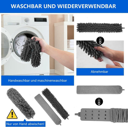 Staubwedel Teleskop Waschbar 7 Stück Grau Mikrofaser Edelstahl 254cm