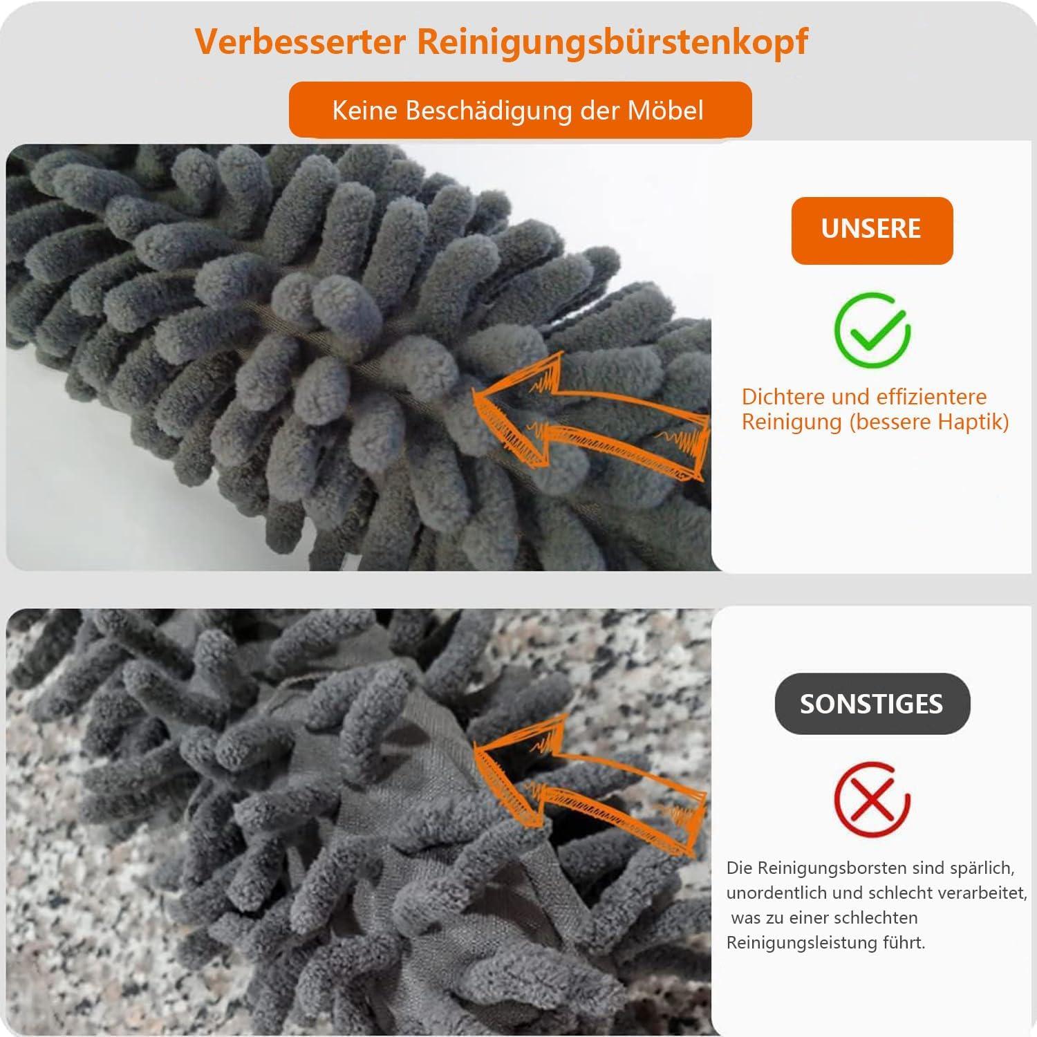 Teleskop Staubwedel Waschbar mit Mikrofaser Stange, Eckbesen und Staubbürste bis 254cm lang