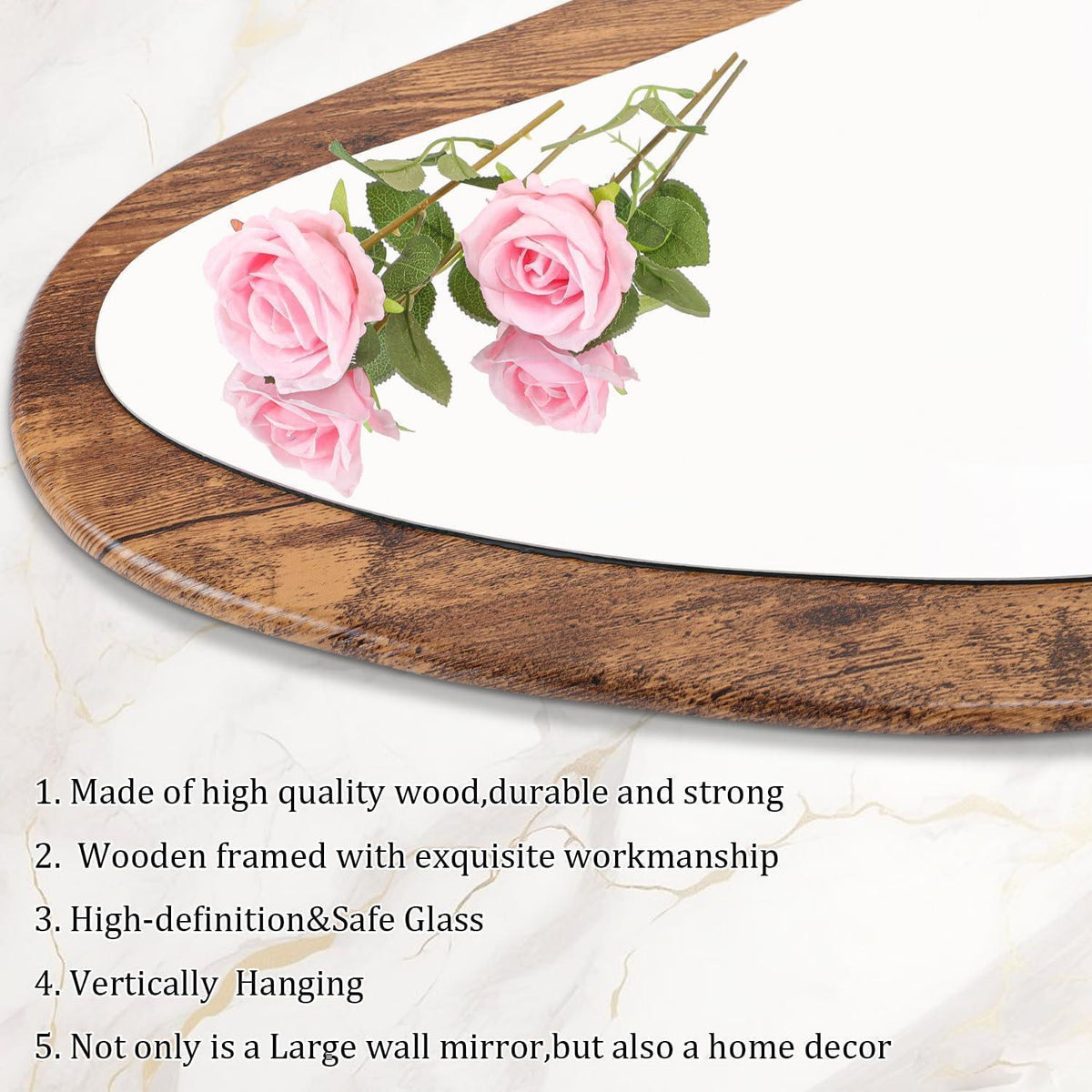 Großer Wandspiegel Vintage Holzrahmen 120x50cm – Asymmetrisch & Vielseitig