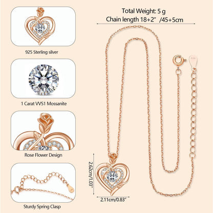 Moissanite Halskette Damen Silber 925 Herz Anhänger Rosegold