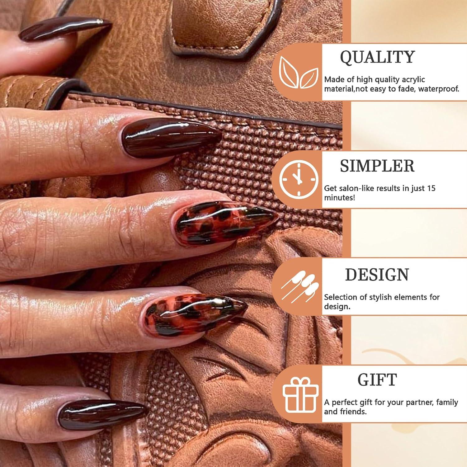 24 Stück Leo Mittel-Mandarin Druck-Nägel, Leopard Design, Stiletto Acryl-Nagel