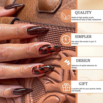 24 Stück Leo Mittel-Mandarin Druck-Nägel, Leopard Design, Stiletto Acryl-Nagel
