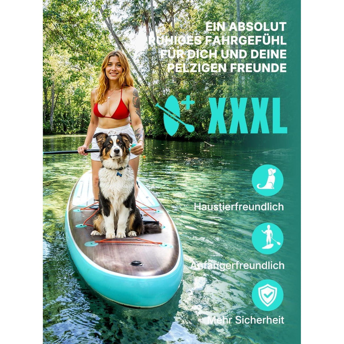 Aufblasbares SUP Board für 2+1 Personen mit Balancierflügel
