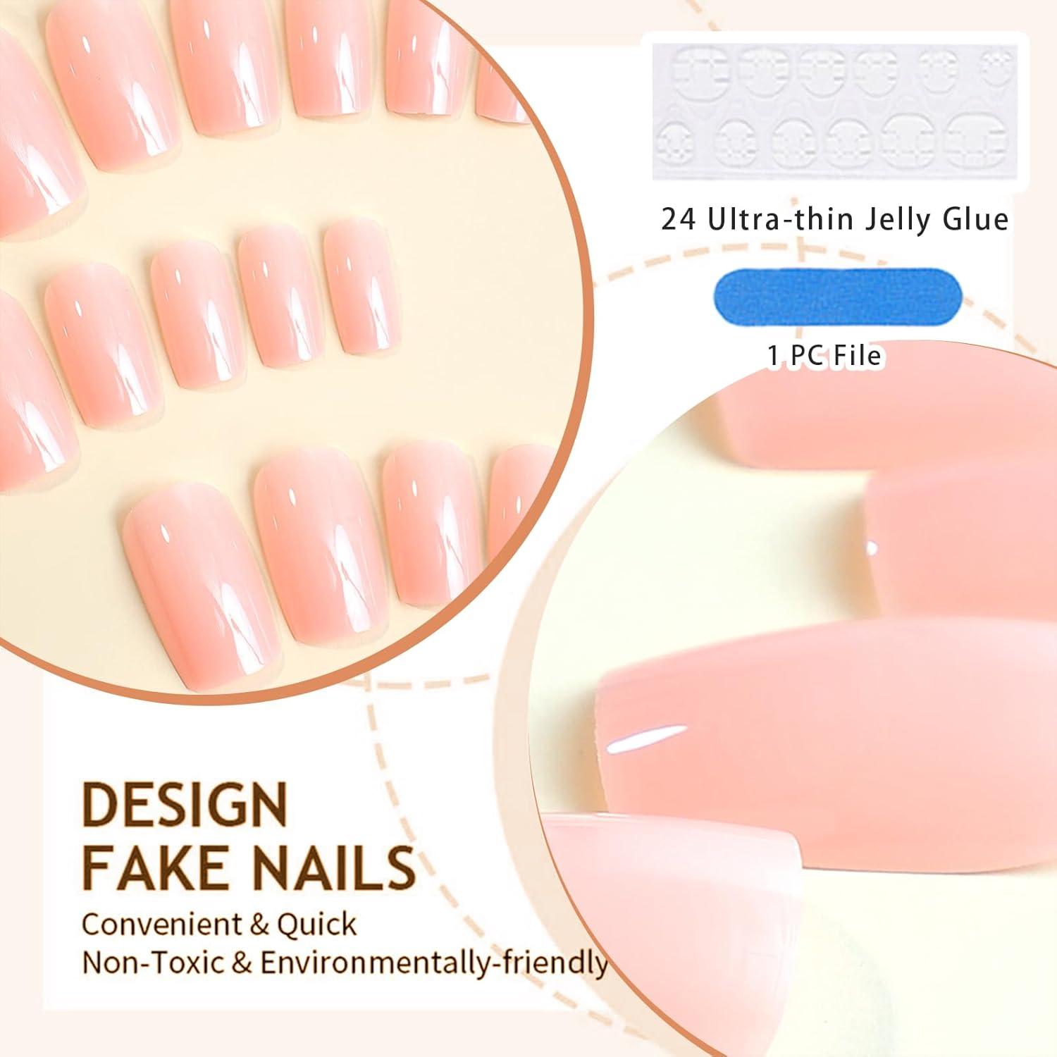 24er Set Nude Press on Nails Glänzend Kurz Künstliche Finger-Maniküre